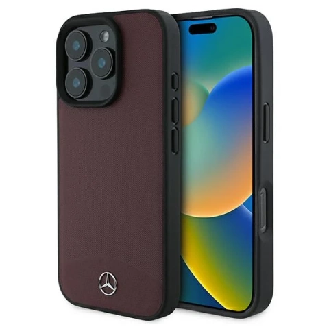 Mercedes-Etui für iPhone 16 Pro Max 6,9" Schwarzes MagSafe Hardcase Strukturiertes und glattes Leder