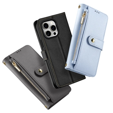 iPhone 15 Pro Dux Ducis Lawa Wallet Leder Mag Schwarze Hülle