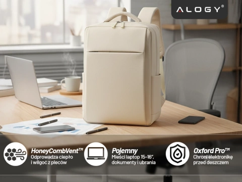 Alogy UrbanPack Pro™ Business-Rucksack für 15-16"-Laptops – Wasserdicht, stoßfest, mit Flaschenfach und Gepäckgurt – Beige
