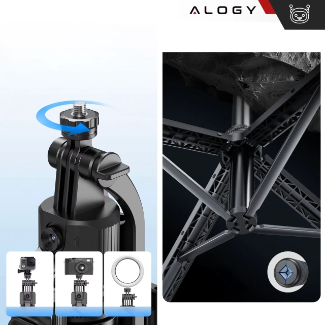 Kijek Selfie Stick Quadrapod Alogy TrackPod 2w1 z uchwytem na telefon i mocowaniem 1/4 Funkcja śledzenia twarzy kompatybilny z iPhone Android