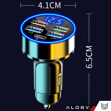 Autoladegerät 4x USB QC 3.0 USB C PD 20W LED schnell leistungsstark 250W für Alogy Autotelefon schwarz