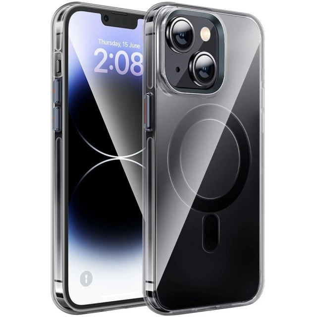 Hoco Hülle, Hülle kompatibel mit MagSafe AS3 für Apple iPhone 15 Plus, schwarz transparent