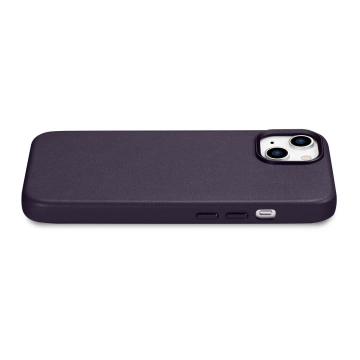 iCarer Case Leder Echtleder Handyhülle für iPhone 14 Plus Dunkellila (MagSafe-kompatibel)