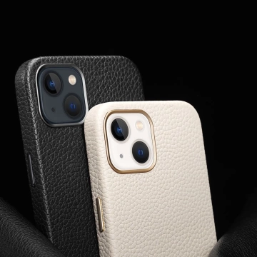 Dux Ducis Roma Ledertasche für iPhone 13 elegante Hülle aus echtem Leder schwarz