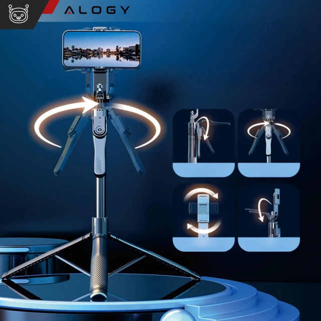 Kijek Selfie Tripod Alogy FlexPod Max z uchwytem na telefon i mocowaniem 1/4 Stabilizacja pilot Bluetooth 215cm