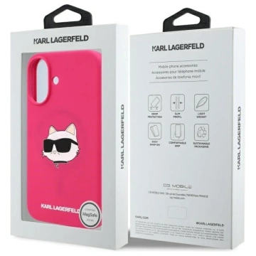 Karl Lagerfeld Hülle für iPhone 16 6,1" Pink/Fuchsia Hardcase Silikon Choupette Head Print MagSafe