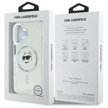 Karl Lagerfeld Hülle für iPhone 16 Plus 6,7 Zoll, weißes MagSafe Hardcase IML-Metall-Choupette-Kopf