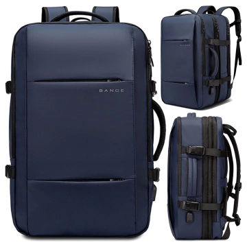 Bange Rucksack, Reiserucksack, erweiterbarer Business-Rucksack, geräumige Tasche für 17,3"-Laptops mit USB-Anschluss, Marineblau