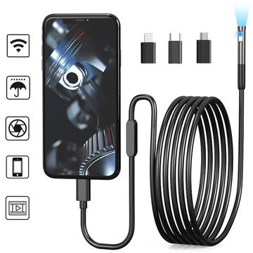 Alogy Duo Cam 1920 Full HD Endoskop-Inspektionskamera Lightning Endoskop für iPhone, USB-C, Micro-USB 3m 8mm schwarz
