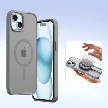 iPhone 15 Dux Ducis Lawa Leder Wallet Case MagSafe Grau