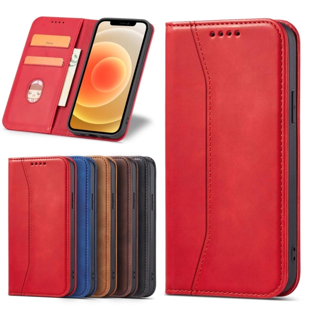 Magnet Fancy Case etui do iPhone 12 Pro pokrowiec portfel na karty kartę podstawka czerwony