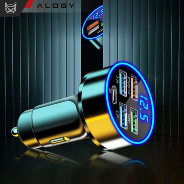 Autoladegerät 4x USB QC 3.0 USB C PD 20W LED schnell leistungsstark 250W für Alogy Autotelefon schwarz