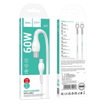 HOCO Kabel Typ C do Typ C X37 1 m Biały PD 60W Szybkie Ładowanie