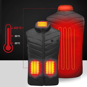 Kamizelka ogrzewana damska męska kurtka bezrękawnik USB pikowana podgrzewana elektryczna zimowa Unisex rozmiar XL czarna