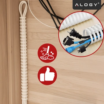 Federbelasteter Kabelorganizer für unter den Schreibtisch – Flexible Kabelmanagement-Abdeckung 50 x 4 cm, selbstklebend, zur Kabelorganisation – Alogy CableStrip™ Weiß