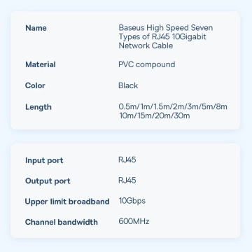 Baseus Speed ​​Seven Netzwerkkabel RJ45 10Gbps 1m schwarz (WKJS010101)