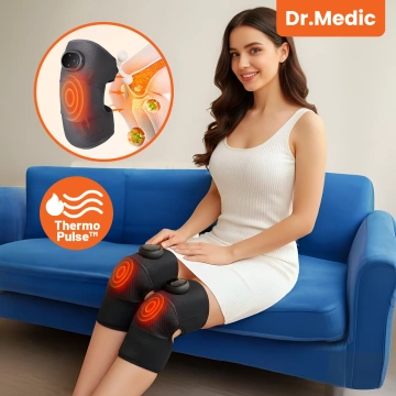2x Opaska grzewcza z masażem na kolano, łokieć lub bark – ogrzewanie, ulga w bólu stawów, rehabilitacja, termoterapia – Dr.Medic FlexTherm™ Czarna