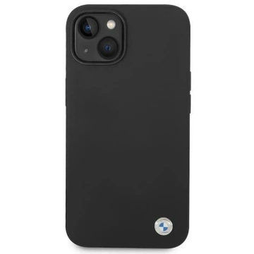 BMW BMHCP14MSILBK Handyhülle für Apple iPhone 14 Plus 6.7" schwarz/schwarzes Silikon-Metall-Logo