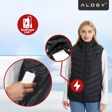 Kamizelka grzewcza z 28 strefami – 4-stopniowa regulacja temperatury, zasilanie USB, idealna na zimę i aktywności outdoor – Alogy ThermoVest™ Czarna (XL)