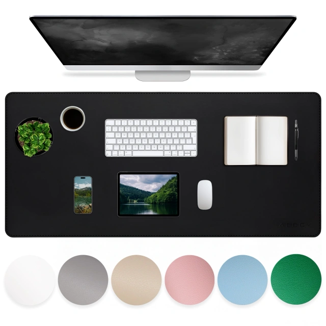 Podkładka na biurko 100×50 cm – antypoślizgowa mata ochronna z eleganckiej ekoskóry PU, pod mysz i klawiaturę, stylowa i trwała – Alogy WorkMat™ Czarna