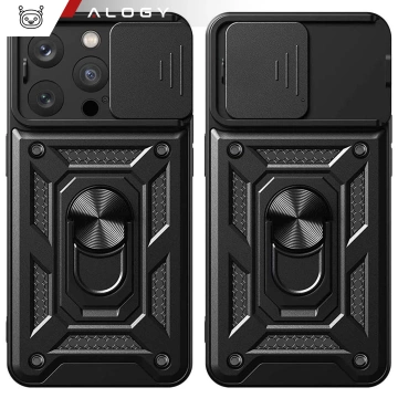 Hülle für Apple iPhone 16 Pro gepanzertes Slide Case Ringgehäuse Kameraschutz Camshield Alogy schwarz