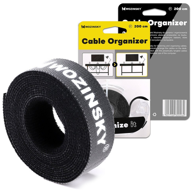 Klettband Wozinsky Organizer Kabelbinder Hook and Loop 2m Schwarz