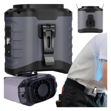 Ventilator mit Gürtelclip, 4000-mAh-Akku, 5 Geschwindigkeitsstufen, 8–40 Stunden Laufzeit, USB-Ladefunktion, geeignet für Baustellen, Outdoor-Aktivitäten, Wandern, Sommerarbeit, Powerbank