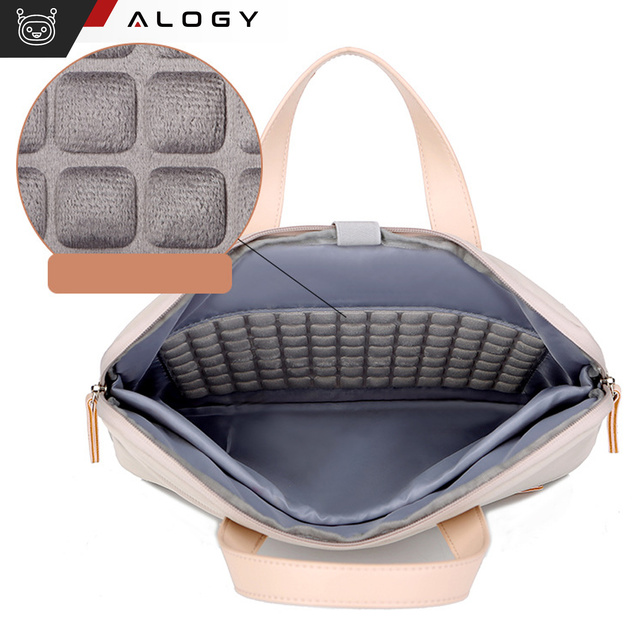 Torba teczka na ramię męska damska na laptopa tablet 14 cal materiałowa podróżna pokrowiec Alogy Beżowa