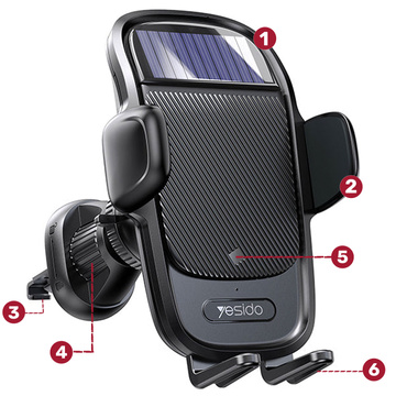 Automatische Autohalterung mit Solarpanel für ein Telefon für den Autogrill USB-C Schwarz