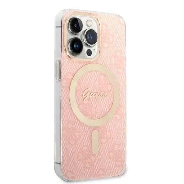 Zestaw Guess GUBPP13XH4EACSP Case Charger iPhone 13 Pro Max różowy/pink Hard Case 4G Print MagSafe