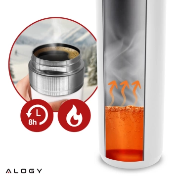 Alogy Thermos ThermoGo™ 800ml Edelstahl-Reisebecher, auslaufsicher, faltbar, ideal für Kaffee, Tee, Sport und Auto, hält Getränke lange warm, weiß