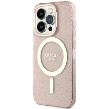 Guess GUHMP14LHCMCGP Handyhülle für Apple iPhone 14 Pro 6.1" pink/pink Hardcase Glitter Gold MagSafe