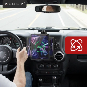 Uchwyt samochodowy na tablet telefon 4–13" – długie regulowane ramię, montaż na kokpit i szybę, stabilny i uniwersalny – Alogy SteadyRide™ Czarny