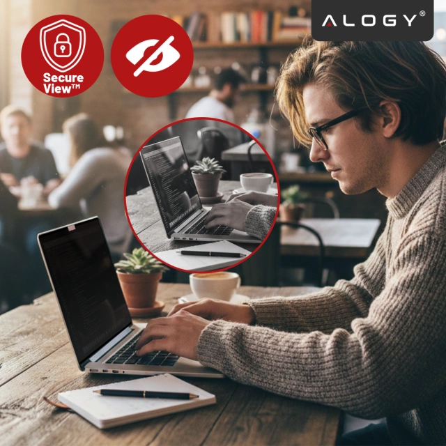 Magnetyczna folia prywatyzująca do MacBook Air 13" 2018–2021 – ochrona prywatności, łatwy montaż, pokrowiec do przechowywania, redukcja odblasków – Alogy SecureView™