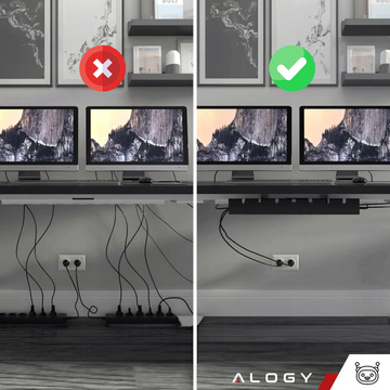 Kabel-Organizer unter der Tischplatte, verstellbare Ablage für Kabel, Schreibtischleiste, Aluminiumhalter Alogy Black