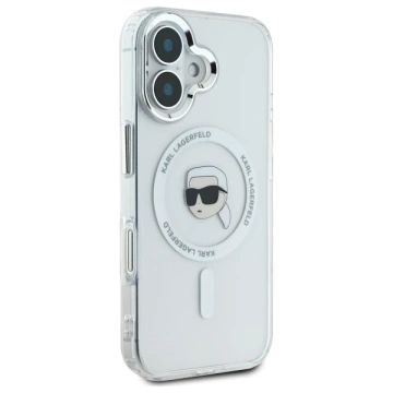 Karl Lagerfeld Hülle für iPhone 16 Plus 6,7" IML Metal Karl Head MagSafe Weiß
