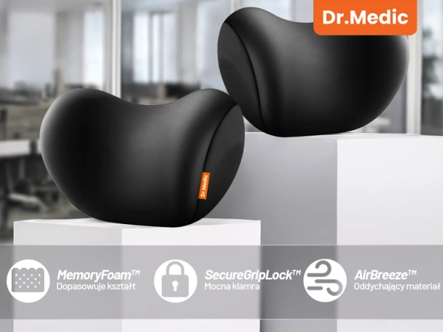 Poduszka do Samochodu pod Głowę Kark Szyję DR.MEDIC ComfortSupport™ Ergonomiczna poduszka na fotel zagłówek krzesło do auta dla kierowcy pasażera