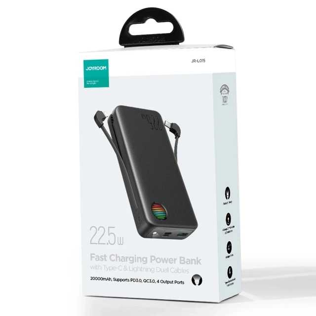 Powerbank Joyroom JR-L015 20000mAh 22.5W z kablami USB-C Lightning - czarny