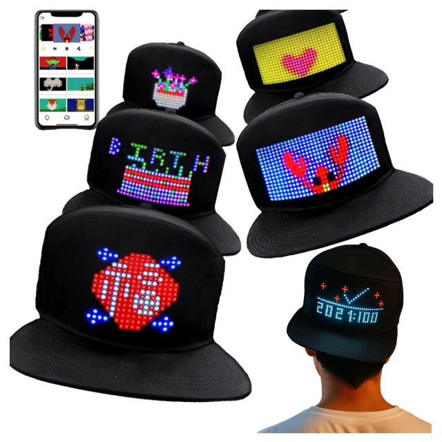 Czapka z daszkiem z oświetleniem LED RGB Piksele bluetooth Alogy PixelCap™ led telefon komórkowy sterowana aplikacją pixel Czarna