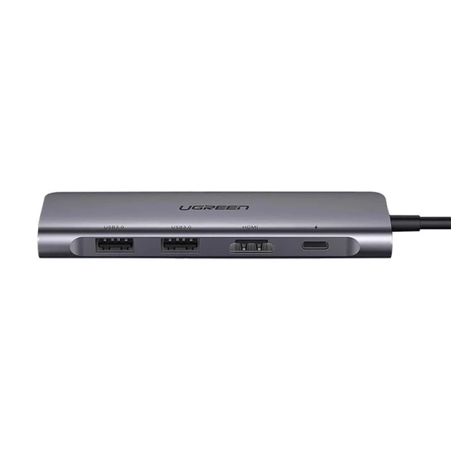 Adapter Ugreen CM195 USB-C HDMI USB-A SD TF PD 100W Hub 6w1 Szary