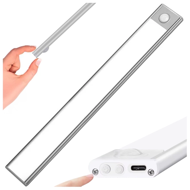 Lampka szafkowa z czujnikiem ruchu Listwa Alogy Motion Sensor LED Light 60cm do garderoby szafy kuchni Srebrna