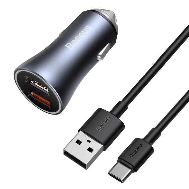 Baseus Golden Contactor Pro schnelles Autoladegerät 2x USB 40 W Quick Charge SCP FCP AFC USB Kabel - USB Typ C grau (TZCCJD-A0G)