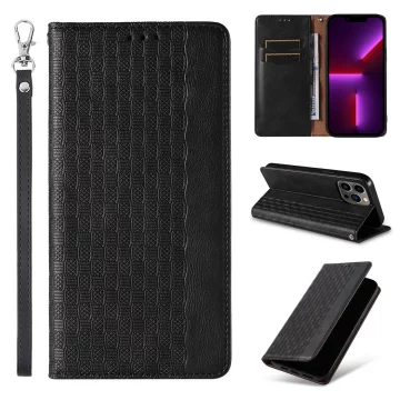 Magnetband-Hülle für iPhone 12 Pro Max, Tasche, Geldbörse, Mini-Lanyard, Anhänger, Schwarz