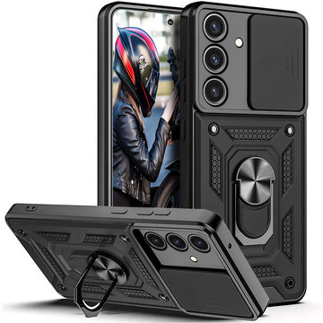 Hülle für Samsung Galaxy A55 5G Gepanzerte Schiebehülle Ringgehäuse Kameraschutz Camshield Alogy Schwarz