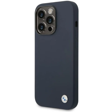 BMW BMHMP14XSTRONG Handyhülle für Apple iPhone 14 Pro Max 6.7" marineblau/navy Silikon Metall Logo MagSafe