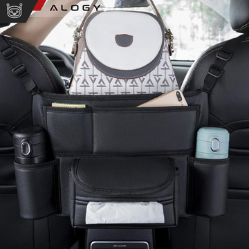 Auto-Organizer für das Auto zwischen Sitzen, Autositz, Alogy, Auto-Getränkehalter, Taschentücher, Schwarz, 2 x Kopfstützenhalter