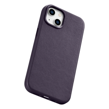 iCarer Case Leder Echtleder Handyhülle für iPhone 14 Plus Dunkellila (MagSafe-kompatibel)
