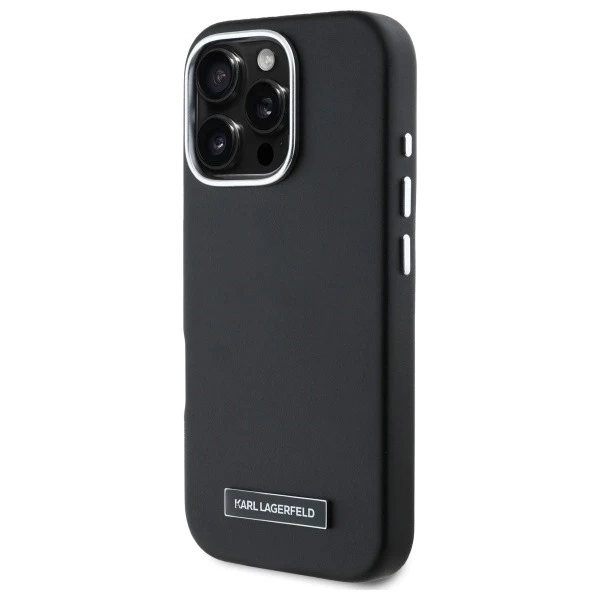 Karl Lagerfeld Hülle für iPhone 16 Pro 6,3" Schwarz MagSafe Hardcase FW Metallplatte