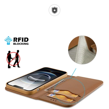 iPhone 16e Dux Ducis Hivo Schutzhülle mit Flip und RFID-Schutz - Braun