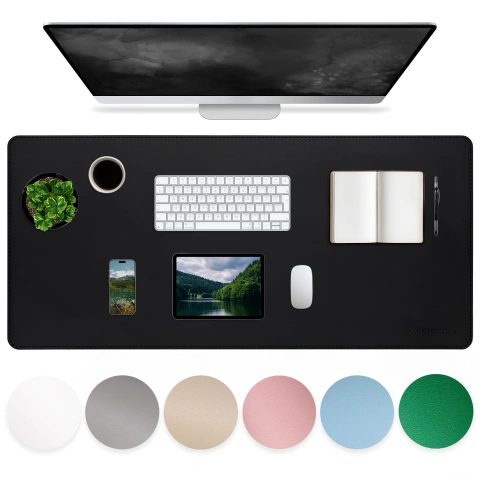 Podkładka na biurko 90×45 cm – antypoślizgowa mata ochronna z eleganckiej ekoskóry PU, pod mysz i klawiaturę, stylowa i trwała – Alogy WorkMat™ Czarna